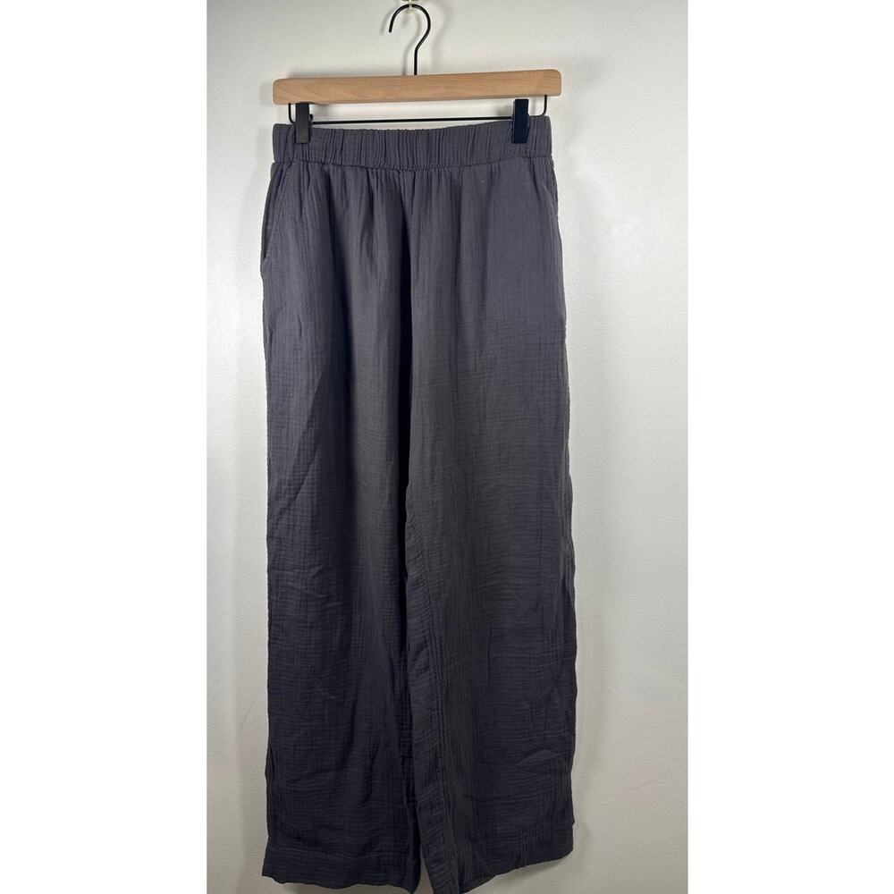 Faherty Organic Cotton Gauze Wide-Leg Pull-On Pants — Charcoal — S - Picture 2 of 8